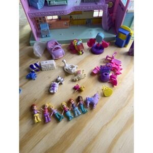 Polly Pocket Micro Dollhouse w Pool Slide Dolls Pets Furniture Huge Lot Mattel‎